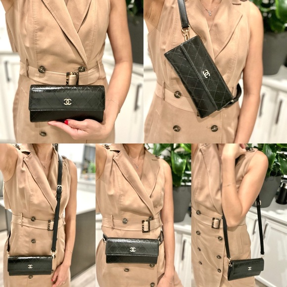 Auth CHANEL Crystalized CC Black/Gold Large Wallet Converted to 5-Ways Mini Bag - Picture 15 of 16